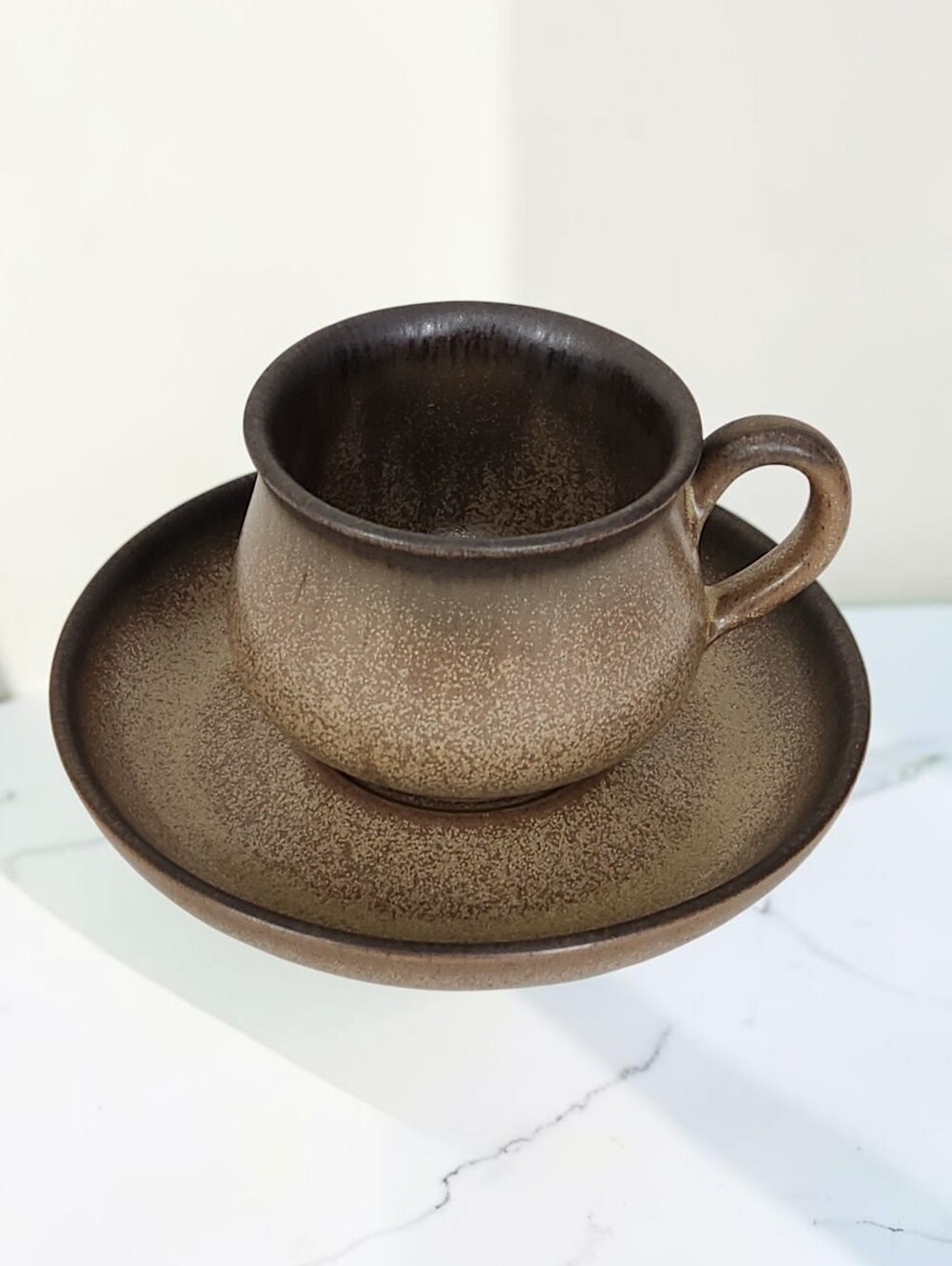 Vintage Denby Pottery "Romany" Flat Cup and Saucer Set X 4